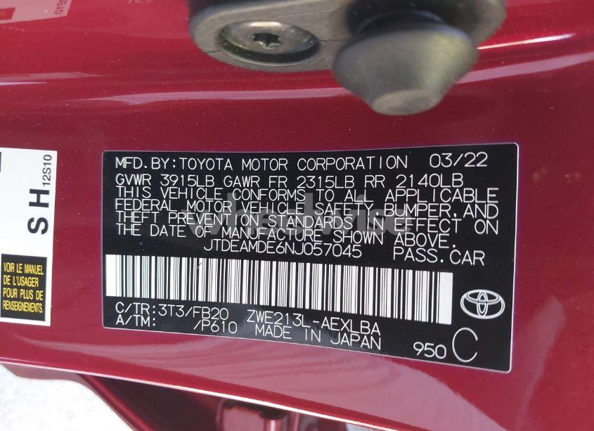 Photo 9 of 2022 Toyota Corolla HYBRID LE (VIN JTDEAMDE6NJ057045)