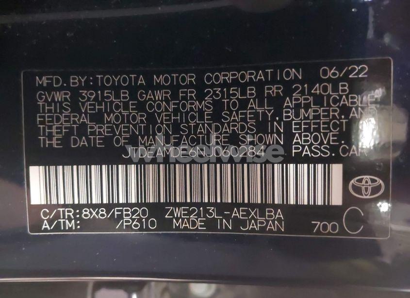 Photo 9 of 2022 Toyota Corolla HYBRID LE (VIN JTDEAMDE6NJ060284)