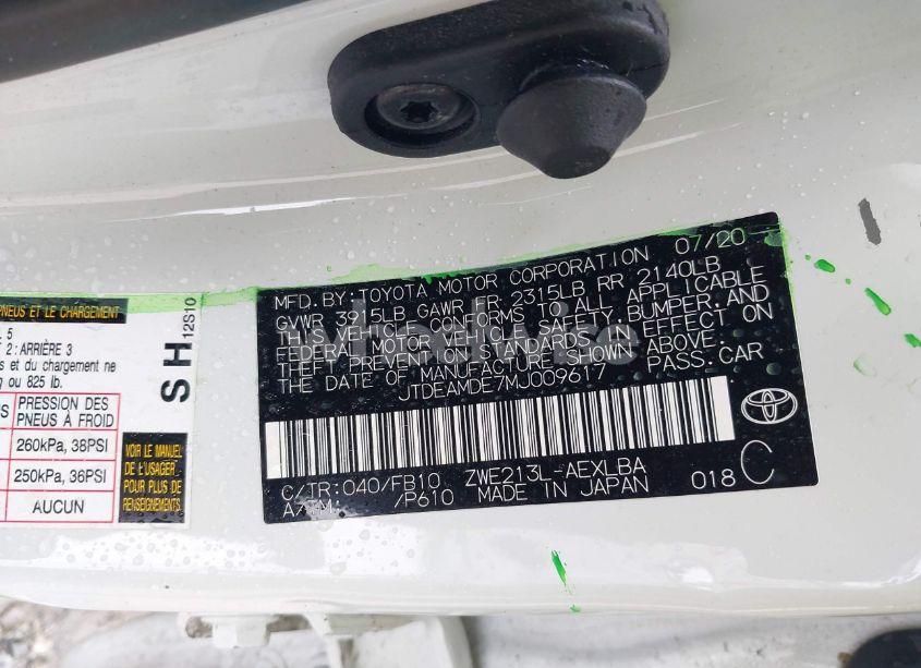 Photo 9 of 2021 Toyota Corolla HYBRID LE (VIN JTDEAMDE7MJ009617)