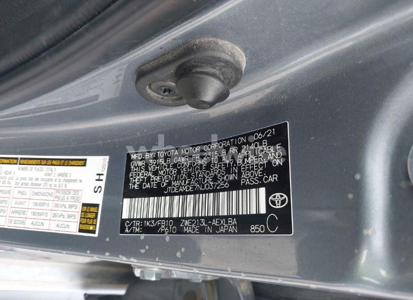 Photo 9 of 2022 Toyota Corolla HYBRID LE (VIN JTDEAMDE7NJ037256)