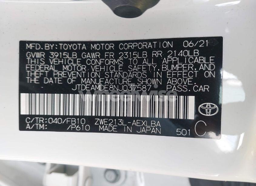 Photo 9 of 2022 Toyota Corolla HYBRID LE (VIN JTDEAMDE8NJ037587)