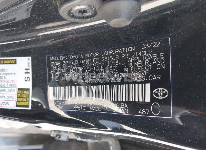 Photo 9 of 2022 Toyota Corolla HYBRID LE (VIN JTDEAMDE8NJ055538)