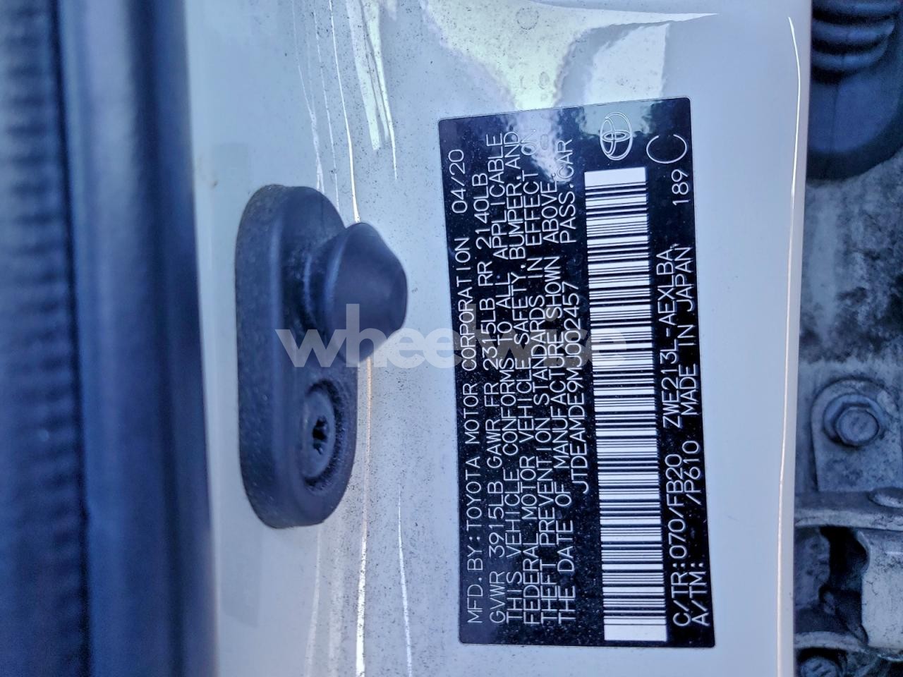 Photo 12 of 2021 TOYOTA COROLLA LE (VIN JTDEAMDE9MJ002457)