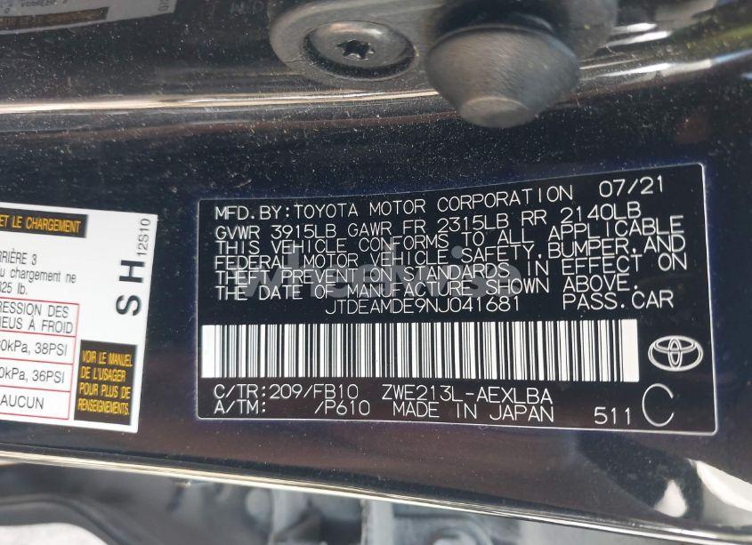 Photo 9 of 2022 Toyota Corolla HYBRID LE (VIN JTDEAMDE9NJ041681)