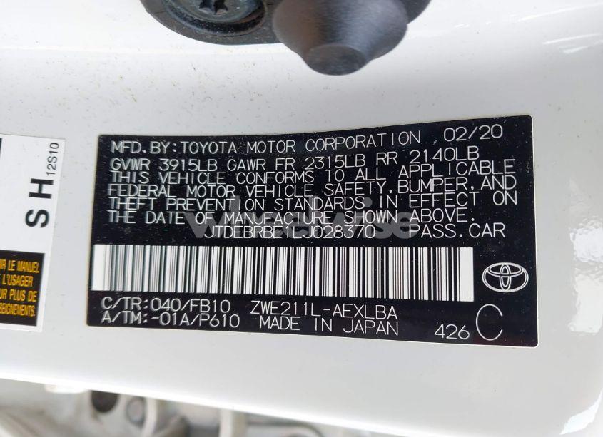 Photo 9 of 2020 Toyota Corolla HYBRID LE (VIN JTDEBRBE1LJ028370)