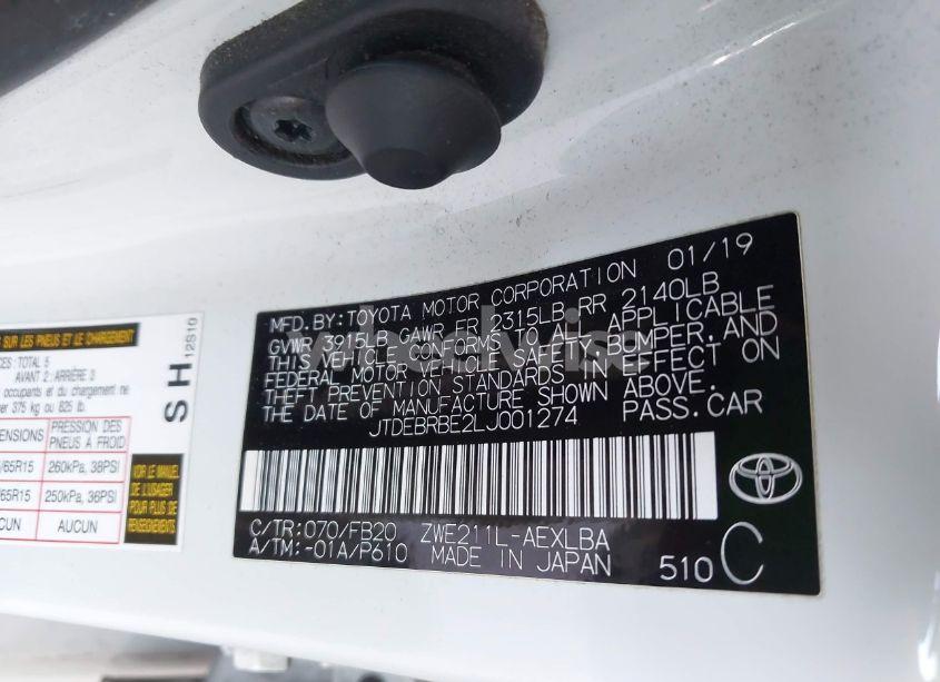 Photo 9 of 2020 Toyota Corolla HYBRID LE (VIN JTDEBRBE2LJ001274)