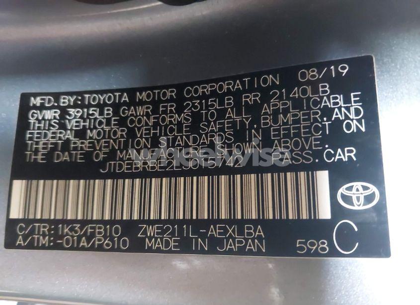 Photo 9 of 2020 Toyota Corolla HYBRID LE (VIN JTDEBRBE2LJ015742)