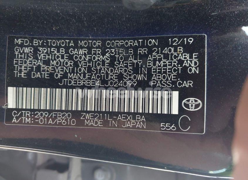 Photo 9 of 2020 Toyota Corolla HYBRID LE (VIN JTDEBRBE4LJ024099)