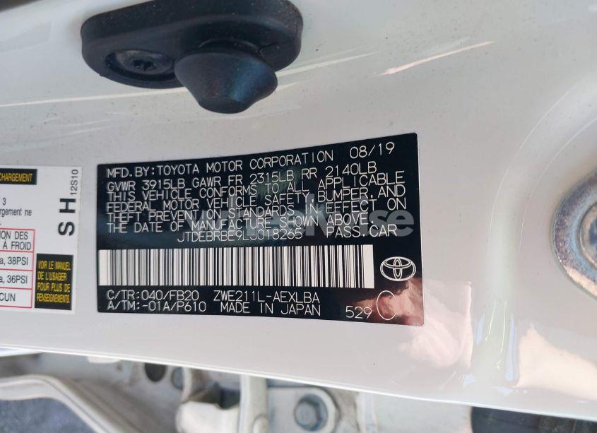 Photo 9 of 2020 Toyota Corolla HYBRID LE (VIN JTDEBRBE9LJ018265)