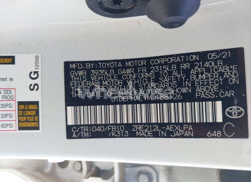 Photo 9 of 2021 Toyota Corolla LE (VIN JTDEPMAE1MJ188126)