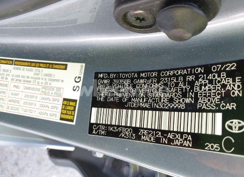 Photo 9 of 2022 Toyota Corolla LE (VIN JTDEPMAE1N3029998)