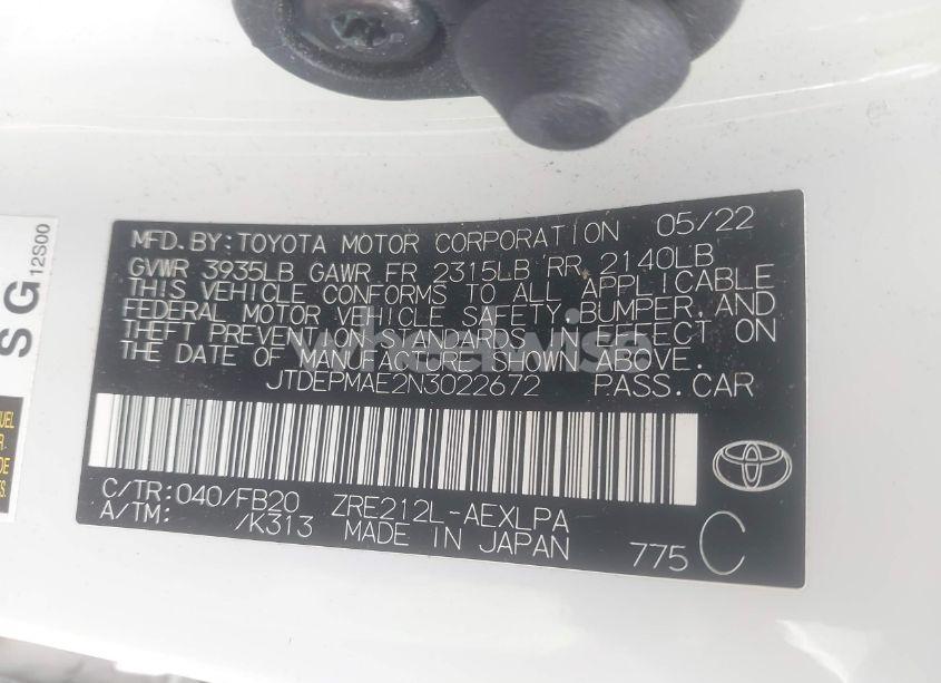 Photo 9 of 2022 Toyota Corolla LE (VIN JTDEPMAE2N3022672)