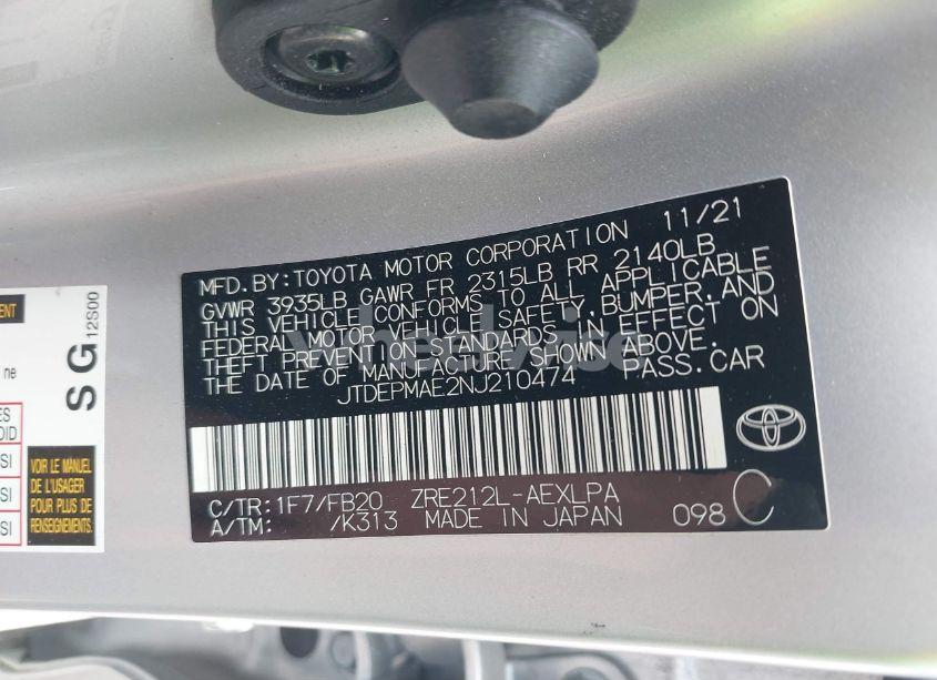 Photo 9 of 2022 Toyota Corolla LE (VIN JTDEPMAE2NJ210474)