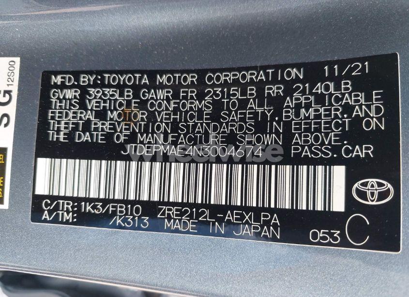 Photo 9 of 2022 Toyota Corolla LE (VIN JTDEPMAE4N3004674)