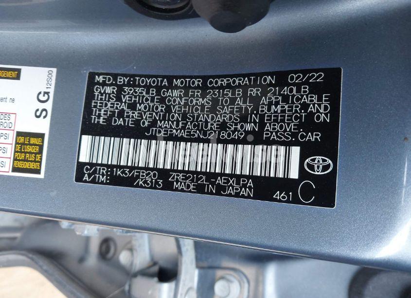 Photo 9 of 2022 Toyota Corolla LE (VIN JTDEPMAE5NJ218049)