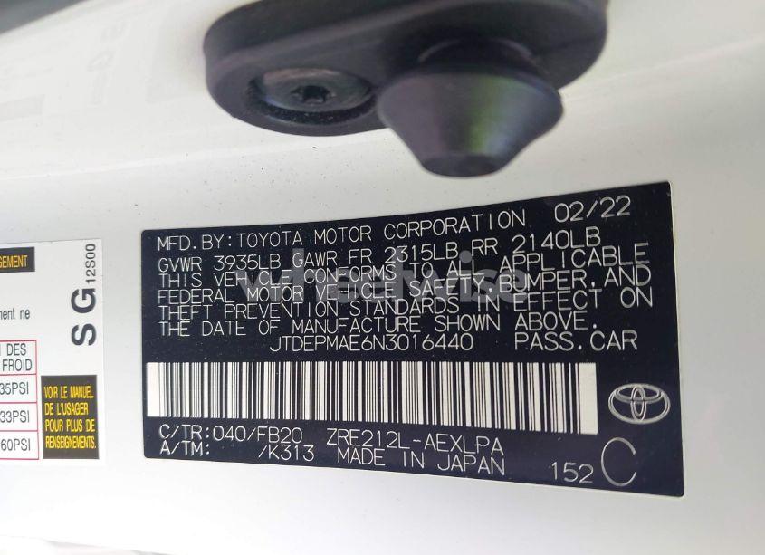Photo 9 of 2022 Toyota Corolla LE (VIN JTDEPMAE6N3016440)