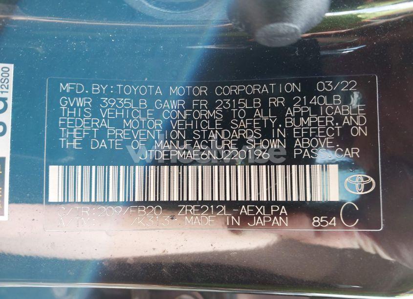 Photo 9 of 2022 Toyota Corolla LE (VIN JTDEPMAE6NJ220196)