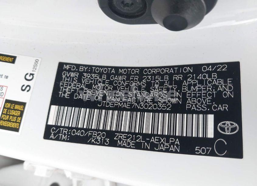 Photo 9 of 2022 Toyota Corolla LE (VIN JTDEPMAE7N3020352)