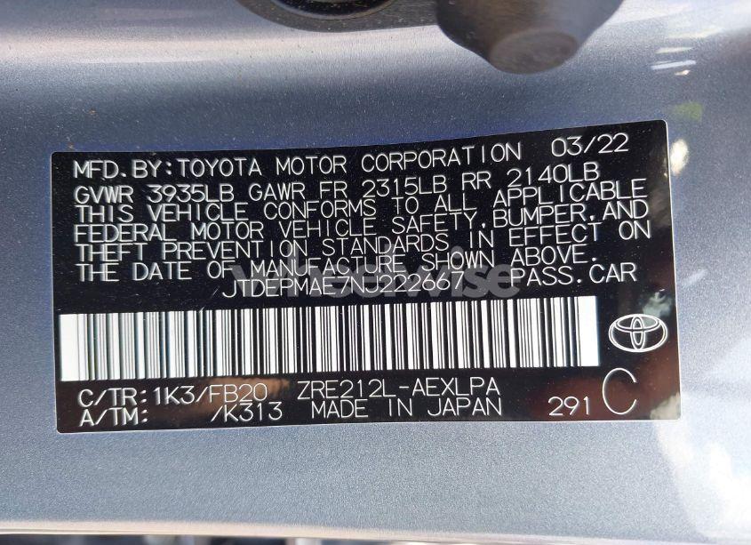 Photo 9 of 2022 Toyota Corolla LE (VIN JTDEPMAE7NJ222667)