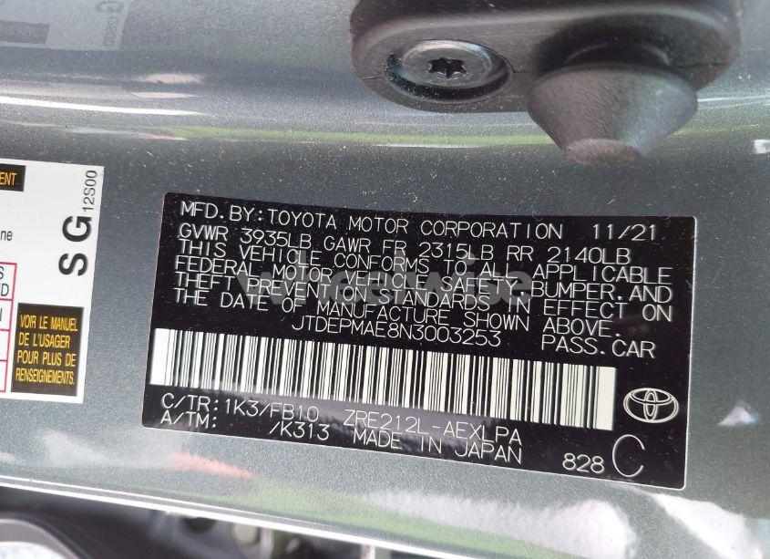 Photo 9 of 2022 Toyota Corolla LE (VIN JTDEPMAE8N3003253)