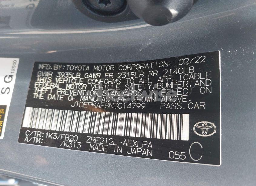 Photo 9 of 2022 Toyota Corolla LE (VIN JTDEPMAE8N3014799)