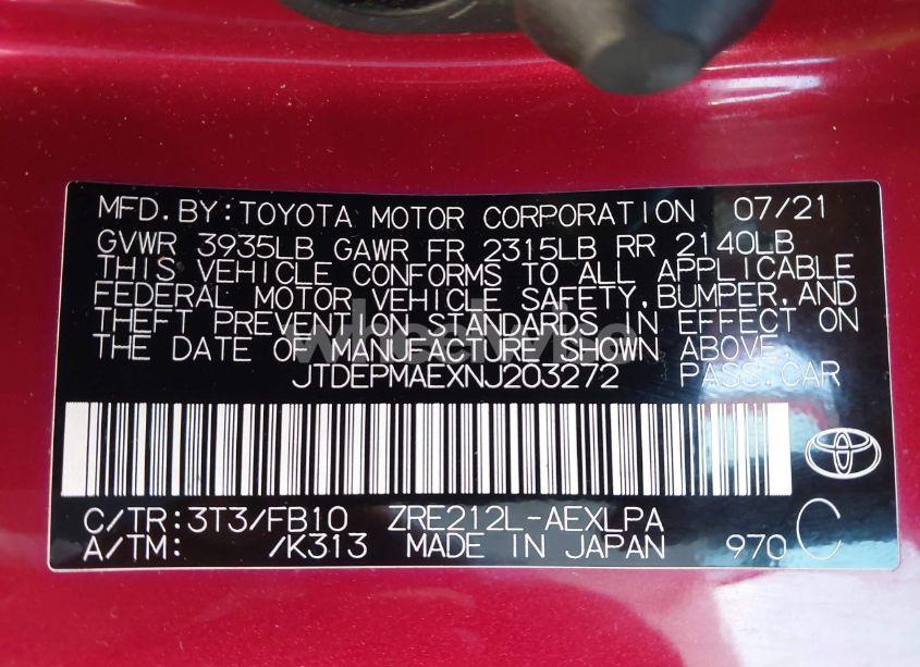 Photo 9 of 2022 Toyota Corolla LE (VIN JTDEPMAEXNJ203272)