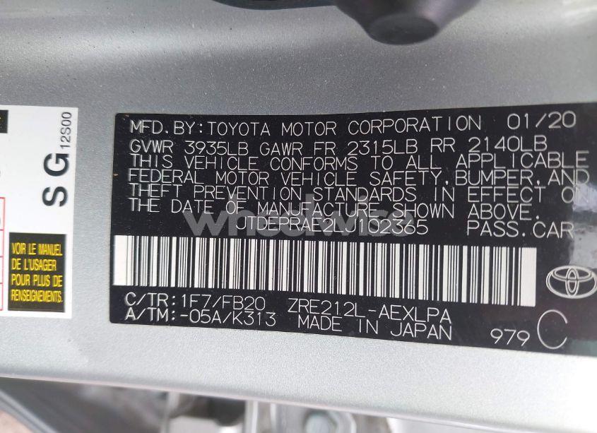 Photo 9 of 2020 Toyota Corolla LE (VIN JTDEPRAE2LJ102365)