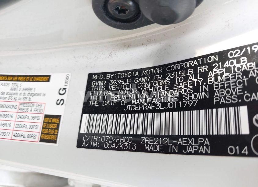 Photo 9 of 2020 Toyota Corolla LE (VIN JTDEPRAE3LJ011797)