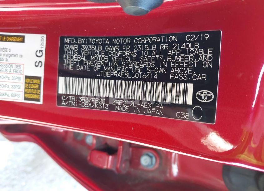 Photo 9 of 2020 Toyota Corolla LE (VIN JTDEPRAE8LJ016414)