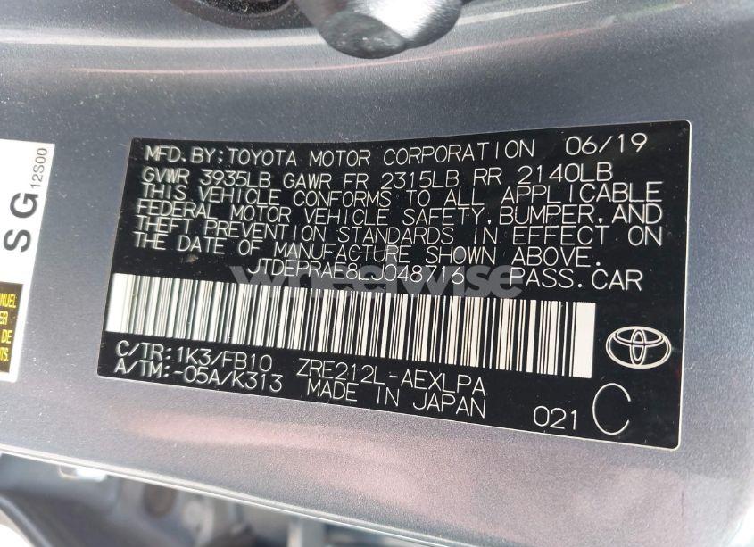 Photo 9 of 2020 Toyota Corolla LE (VIN JTDEPRAE8LJ048716)