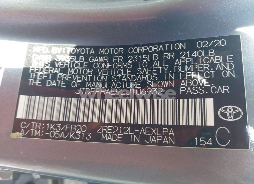 Photo 9 of 2020 Toyota Corolla LE (VIN JTDEPRAE9LJ106932)