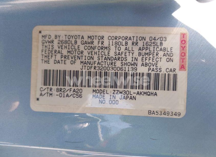 Photo 9 of 2003 Toyota Mr2 SPYDER (VIN JTDFR320030061139)