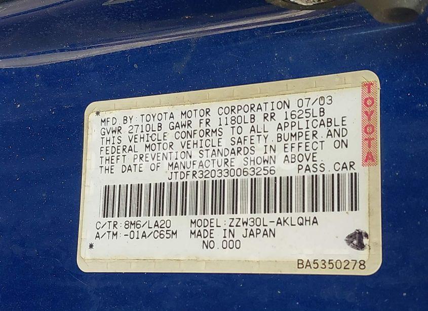 Photo 9 of 2003 Toyota Mr2 SPYDER (VIN JTDFR320330063256)