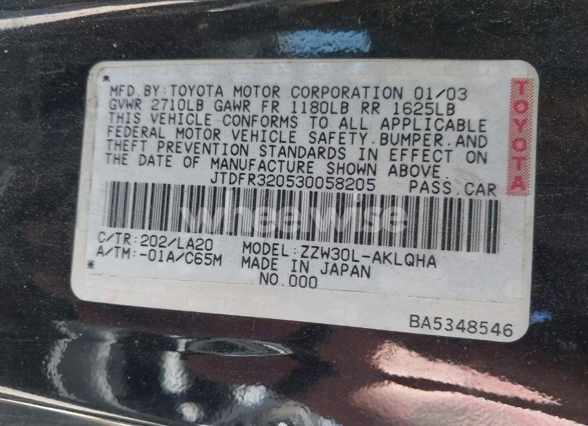 Photo 9 of 2003 Toyota Mr2 SPYDER (VIN JTDFR320530058205)