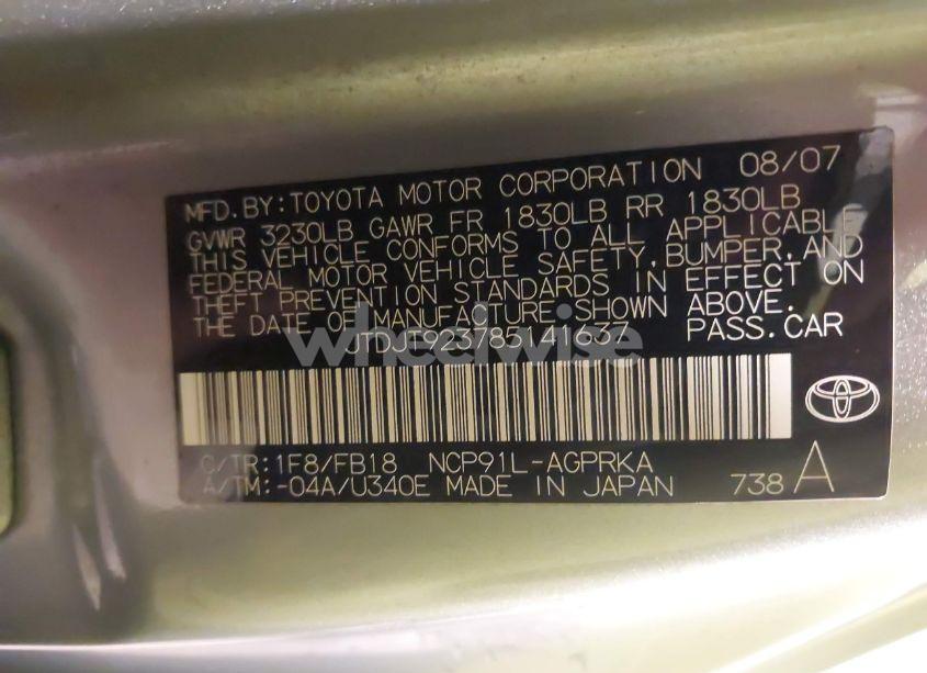 Photo 9 of 2008 Toyota Yaris (VIN JTDJT923785141637)