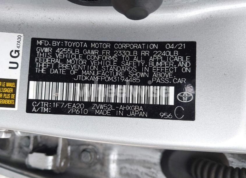 Photo 9 of 2021 Toyota Prius PRIME LIMITED (VIN JTDKAMFP0M3194485)