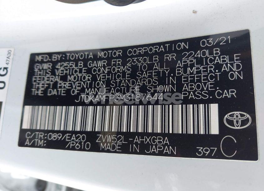 Photo 9 of 2021 Toyota Prius PRIME LIMITED (VIN JTDKAMFP3M3187644)