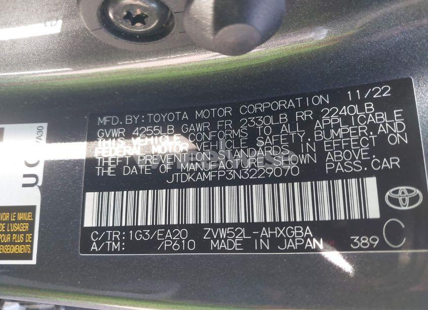 Photo 9 of 2022 Toyota Prius PRIME XLE (VIN JTDKAMFP3N3229070)