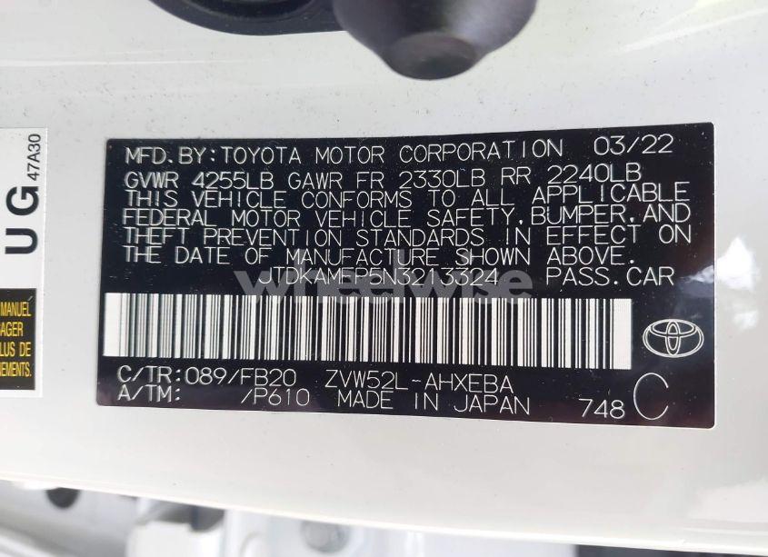 Photo 9 of 2022 Toyota Prius PRIME LE (VIN JTDKAMFP5N3213324)