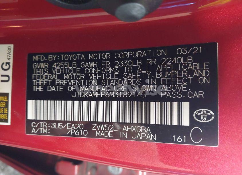 Photo 9 of 2021 Toyota Prius PRIME XLE (VIN JTDKAMFP6M3189145)