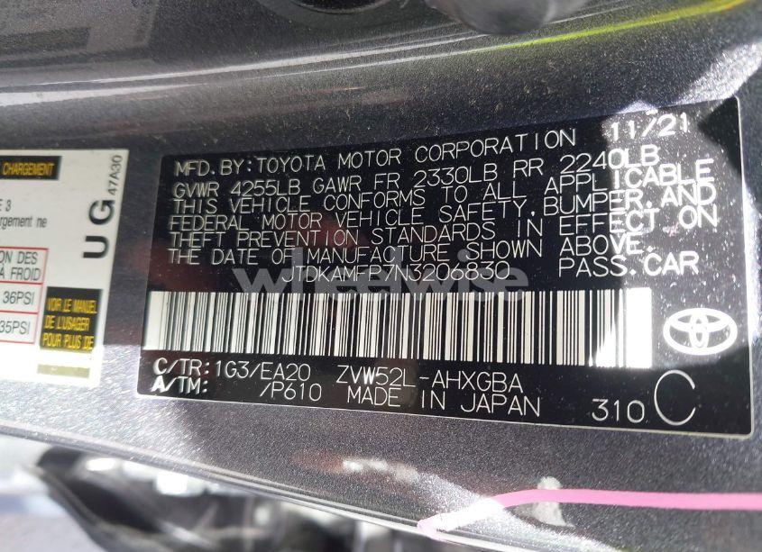 Photo 9 of 2022 Toyota Prius PRIME LIMITED (VIN JTDKAMFP7N3206830)