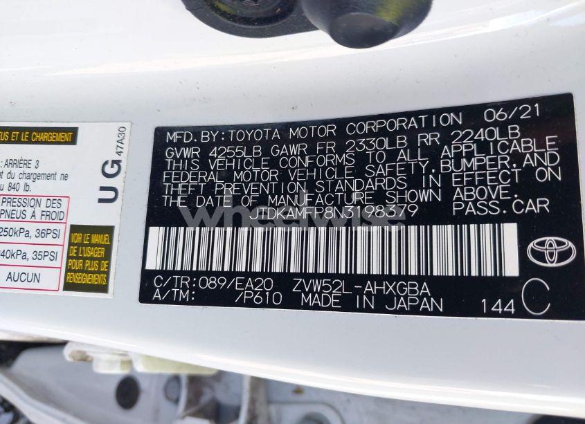 Photo 9 of 2022 Toyota Prius PRIME LIMITED (VIN JTDKAMFP8N3198379)