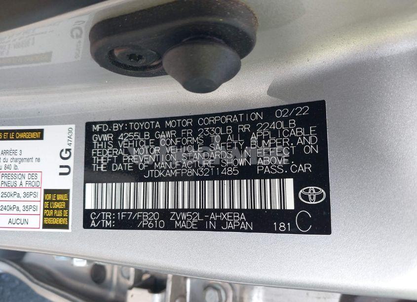 Photo 9 of 2022 Toyota Prius PRIME LE (VIN JTDKAMFP8N3211485)