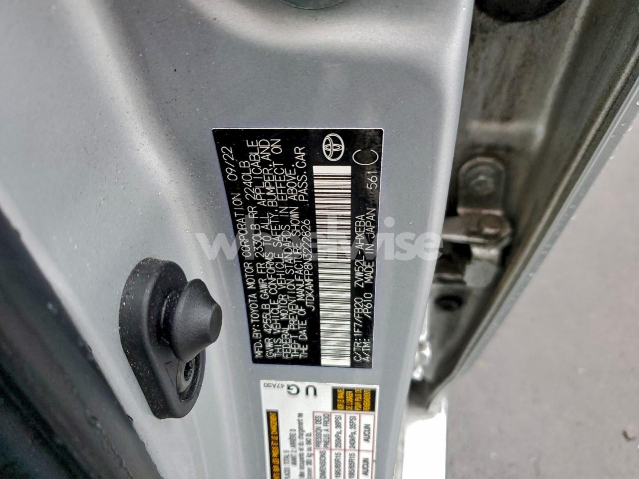 Photo 12 of 2022 TOYOTA PRIUS PRIME LE (VIN JTDKAMFP8N3222826)