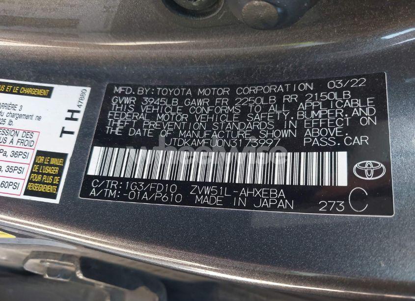 Photo 9 of 2022 Toyota Prius LE (VIN JTDKAMFU0N3173997)