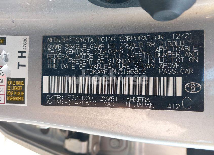 Photo 9 of 2022 Toyota Prius LE (VIN JTDKAMFU2N3165805)