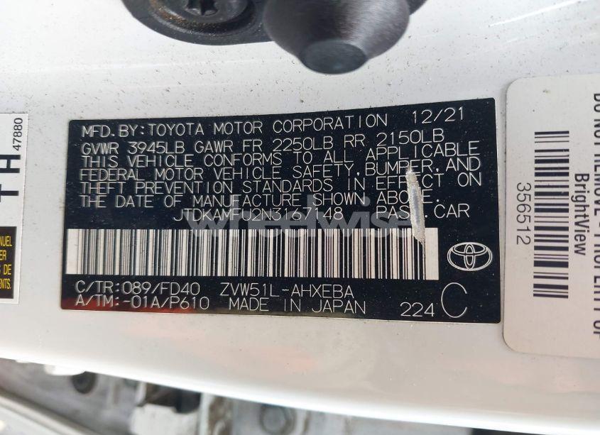 Photo 9 of 2022 Toyota Prius LE (VIN JTDKAMFU2N3167148)