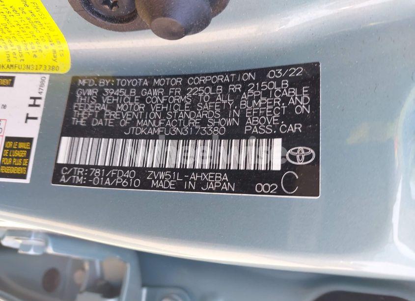 Photo 9 of 2022 Toyota Prius LE (VIN JTDKAMFU3N3173380)