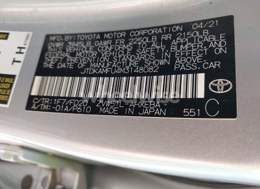 Photo 9 of 2021 Toyota Prius LE (VIN JTDKAMFU4M3148082)