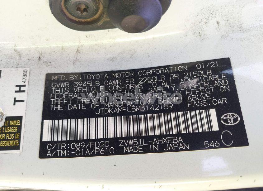 Photo 9 of 2021 Toyota Prius LE (VIN JTDKAMFU5M3142159)